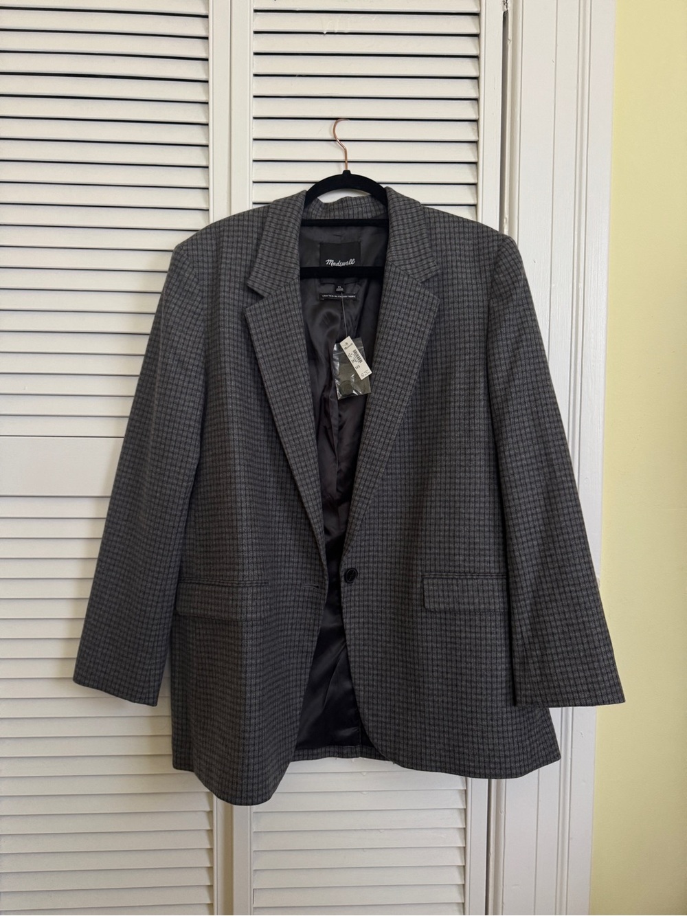 NWT Madewell Charcoal Gray Houndstooth Single-Button Blazer